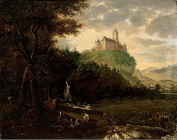 A View Of A Castle Oil Painting by Jacob Van Ruisdael