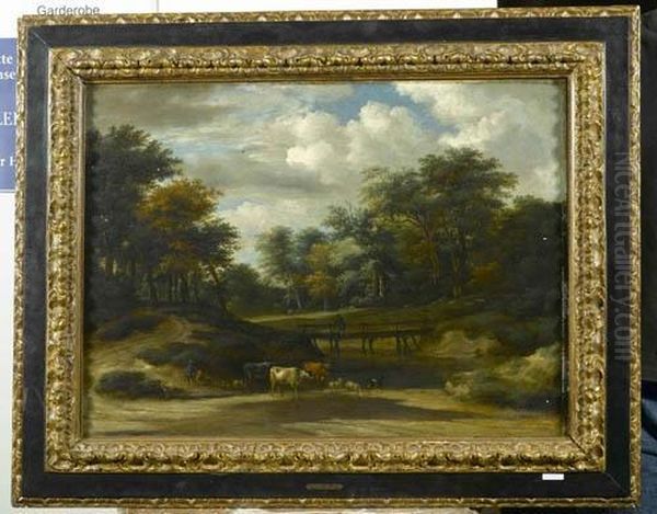 Waldweg Mit Vieh Und Hirten An Einem Teich. Oil Painting by Jacob Van Ruisdael