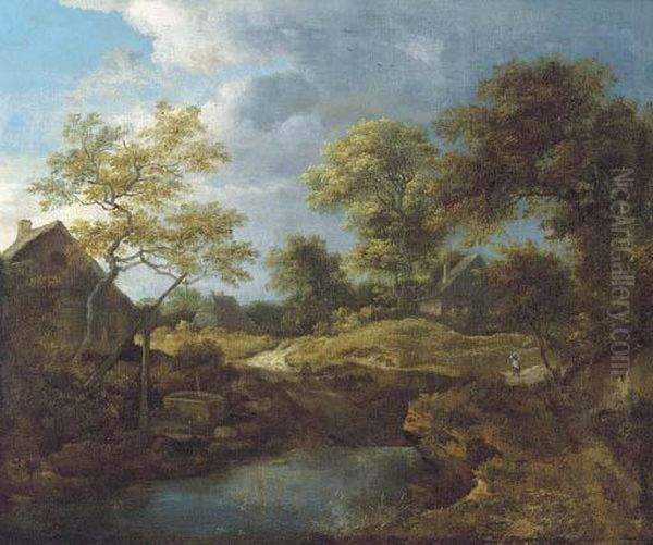 A Wooded River Landscape With Travellers On A Track By Ahamlet Oil Painting by Jacob Van Ruisdael