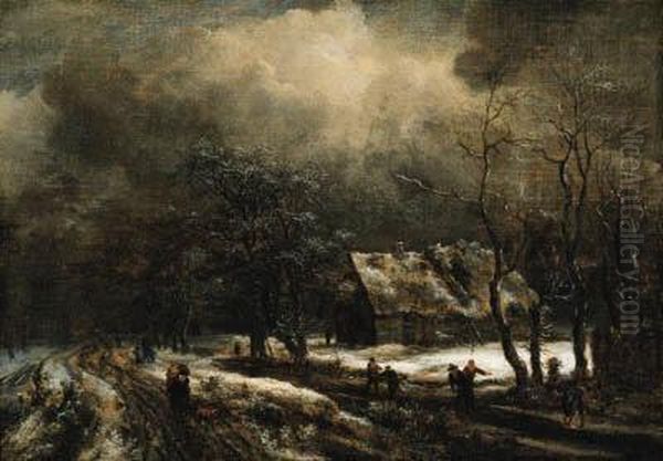 A Winter Landscape Oil Painting by Jacob Van Ruisdael