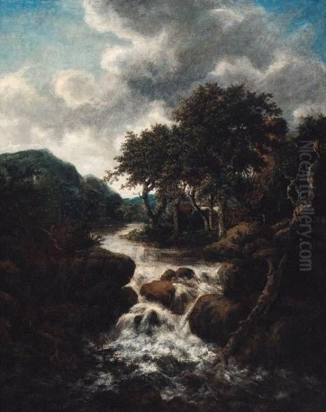 A Scandinavian Landscape With A Waterfall Oil Painting by Jacob Van Ruisdael