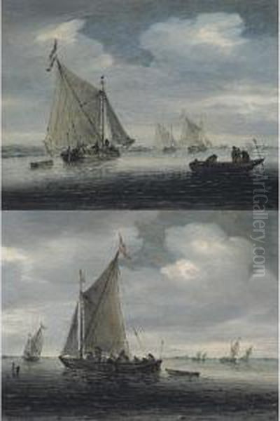 An Estuary Scene With A Kaag 
Close-hauled In A Light Breeze And Other Small Vessels Beyond Oil Painting by Salomon van Ruysdael