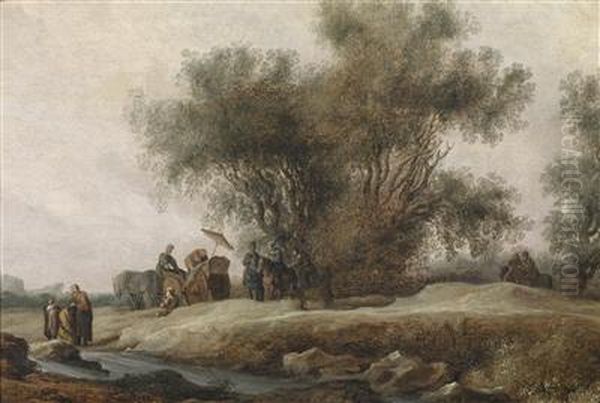 Wooded River Landscape With The Baptism Of The Moorish Chamberlain Oil Painting by Salomon van Ruysdael