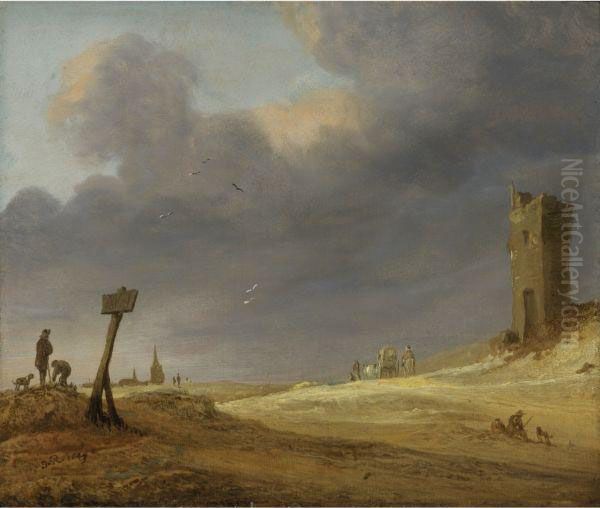 A Dune Landscape Oil Painting by Salomon van Ruysdael