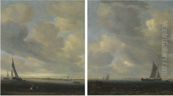 An Estuary Scene With A View Of Haarlem Beyond Oil Painting by Salomon van Ruysdael