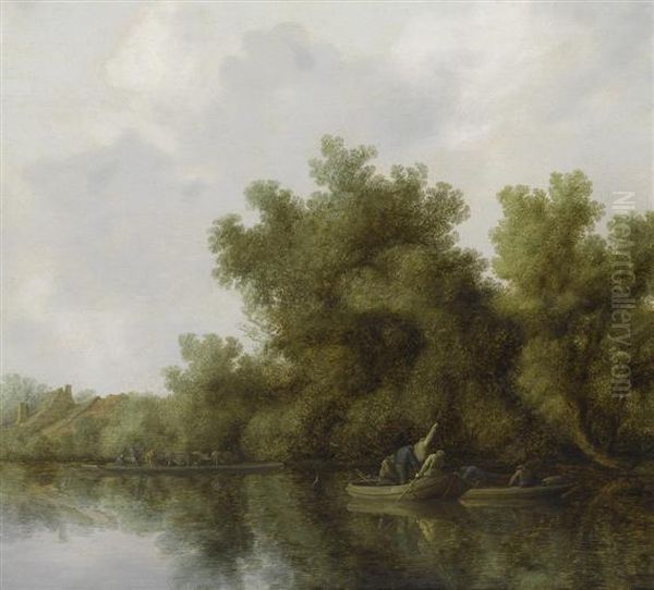 River Landscape Withfishermen Oil Painting by Salomon van Ruysdael