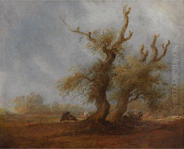 Paysage Boise Avec Un Berger Et Son Troupeau Oil Painting by Salomon van Ruysdael