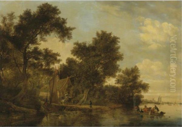 A River Landscape Oil Painting by Salomon van Ruysdael