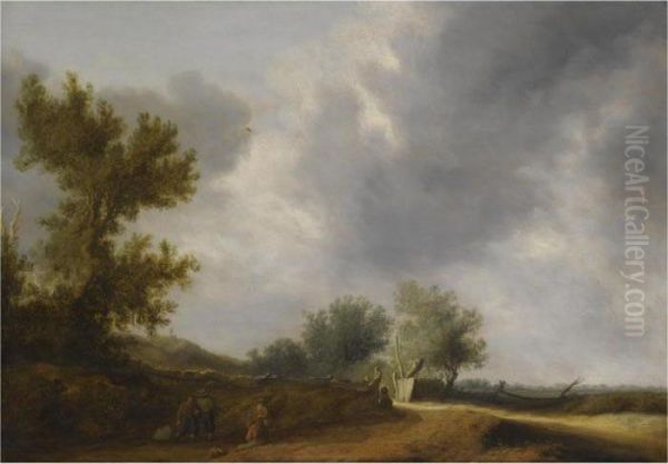 Landscape With A Fence Oil Painting by Salomon van Ruysdael