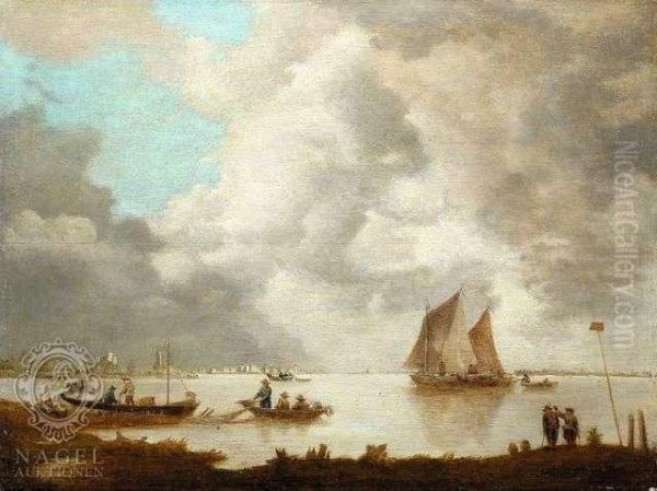 Fishing Boats Atsmooth Sea Oil Painting by Salomon van Ruysdael