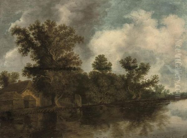 A Wooded River Landscape With A Cottage On The Bank Oil Painting by Salomon van Ruysdael