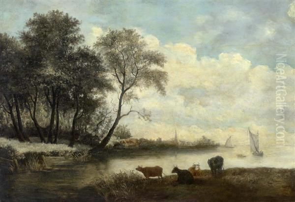 Flusslandschaft. Oil Painting by Salomon van Ruysdael