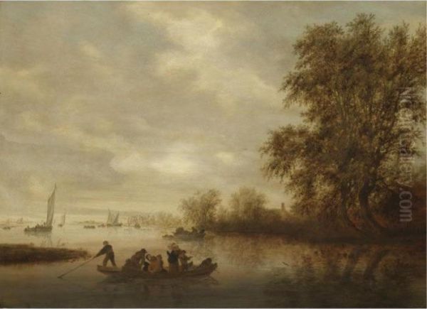 A River Landscape With A Ferry Boat Oil Painting by Salomon van Ruysdael