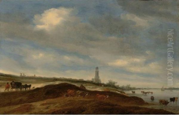 Sold By The J. Paul Getty Museum To Benefit Future Painting Acquisitions
 

 
 
 

 
 A Panoramic View Of Rhenen From The Banks Of The Rhine To The West Of The City, With The Church Of St. Cunera In T Oil Painting by Salomon van Ruysdael