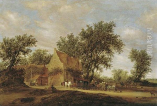 Sold By The J. Paul Getty Museum To Benefit Future Painting Acquisitions
 

 
 
 

 
 Travellers Halting Before An Inn Oil Painting by Salomon van Ruysdael