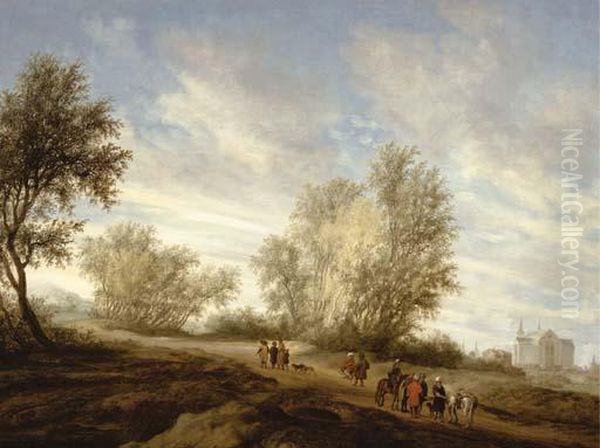 A Wooded Landscape With The Concubine Carried By The Levite From Gibeah Oil Painting by Salomon van Ruysdael