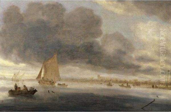 An Estuary Landscape Oil Painting by Salomon van Ruysdael