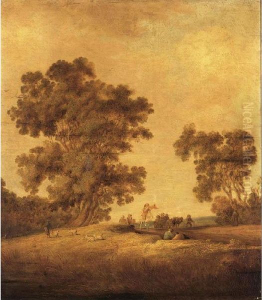 A Trumpeter And Two Horsemen 
With A Horse-drawn Cart In A Landscape, A Shepherd With His Herd Near A 
Group Of Trees On The Left Oil Painting by Salomon van Ruysdael