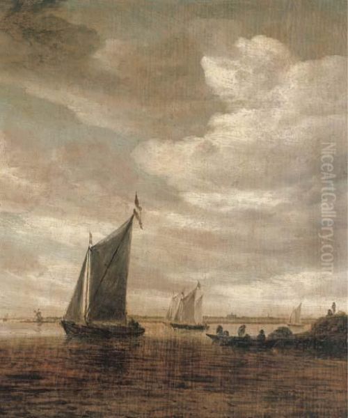 A River Estuary With Sailing Boats Oil Painting by Salomon van Ruysdael