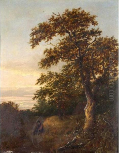 A Wooded Landscape With A Man Smoking Oil Painting by Salomon van Ruysdael