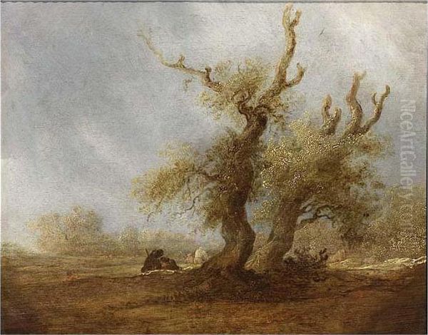 A Wooded Landscape With Oil Painting by Salomon van Ruysdael