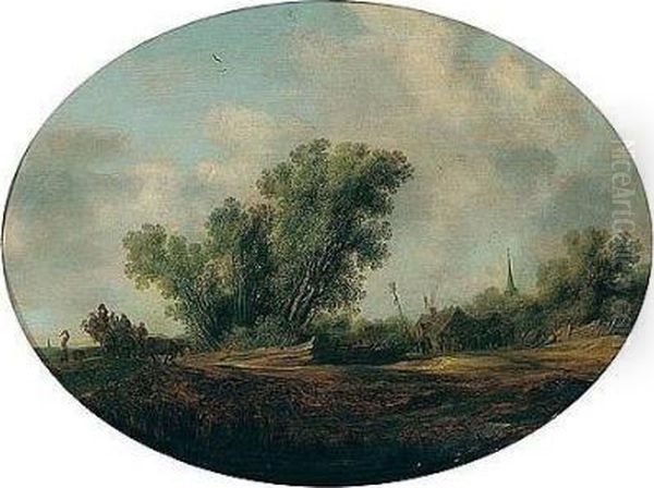 Landscape With A Waggon And Figures Dancing Around A Maypole Oil Painting by Salomon van Ruysdael