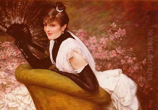 Portrait De Femme A L'Eventail (Portrait of a Woman at L'Eventail) Oil Painting by James Jacques Joseph Tissot