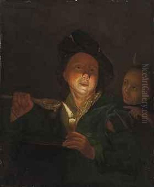 Young Man Eating Porridge Oil Painting by Godfried Schalcken