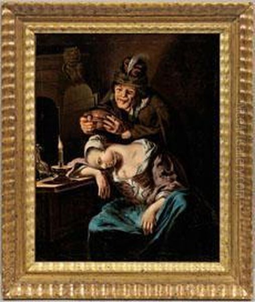 Schlafende Magd Imkerzenschein Oil Painting by Godfried Schalcken