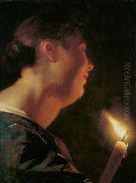 Junge Frau Mit Kerze Oil Painting by Godfried Schalcken