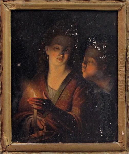 Two Figures By Candlelight Oil Painting by Godfried Schalcken