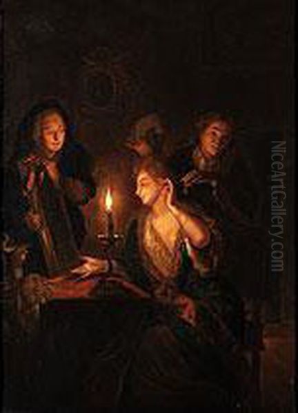 Hofische Dame Bei Kerzenlicht Vor Dem Toilett-spiegel Oil Painting by Godfried Schalcken