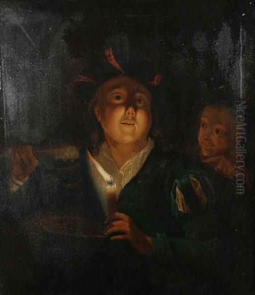 A Candlelit Interior With A Boy Eating Oil Painting by Godfried Schalcken