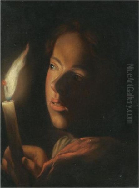 A Boy With A Candle Oil Painting by Godfried Schalcken