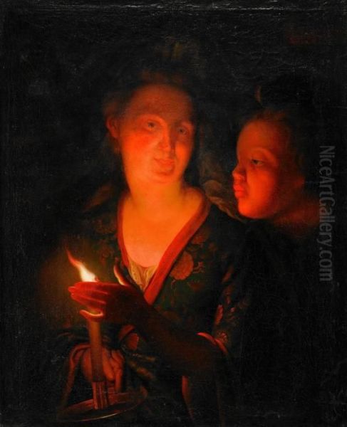 Flicka Med Nattljusstake by Godfried Schalcken