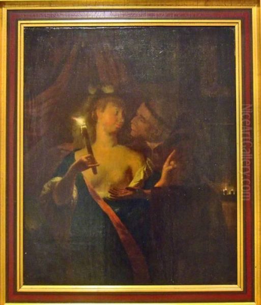 Figurer I Skenet Av Levande Ljus. Oil Painting by Godfried Schalcken