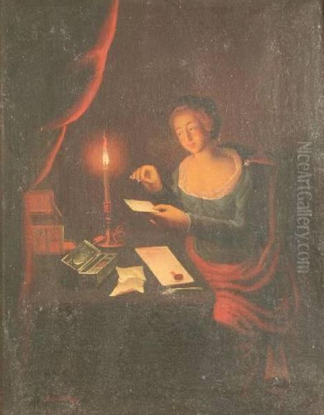 Briefeschreibende Dame Oil Painting by Godfried Schalcken