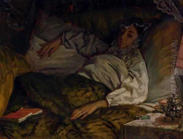 A Reclining Lady Oil Painting by James Jacques Joseph Tissot