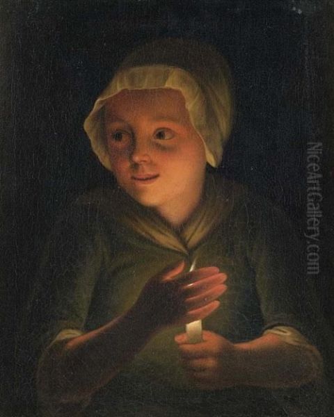 Madchen Mit Kerze. Oil Painting by Godfried Schalcken