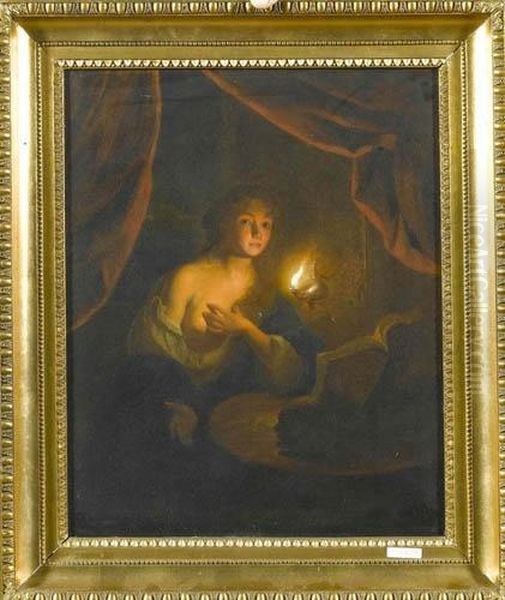 Lesende Dame Bei Kerzenschein. Oil Painting by Godfried Schalcken