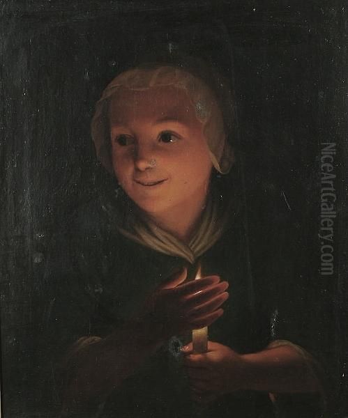 A Girl Holding A Candle Oil Painting by Godfried Schalcken