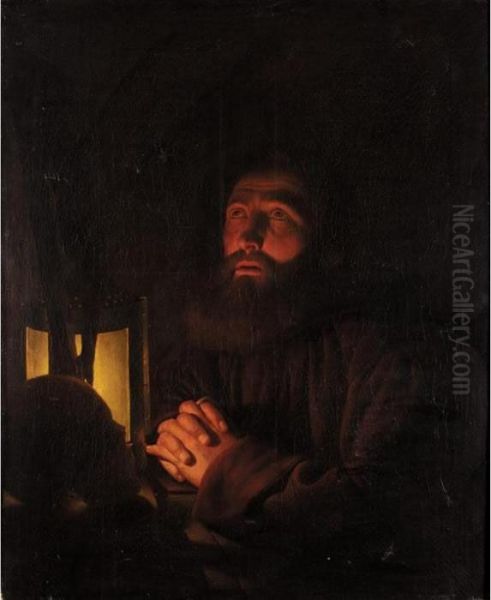 Saint Francis In Meditation Oil Painting by Godfried Schalcken