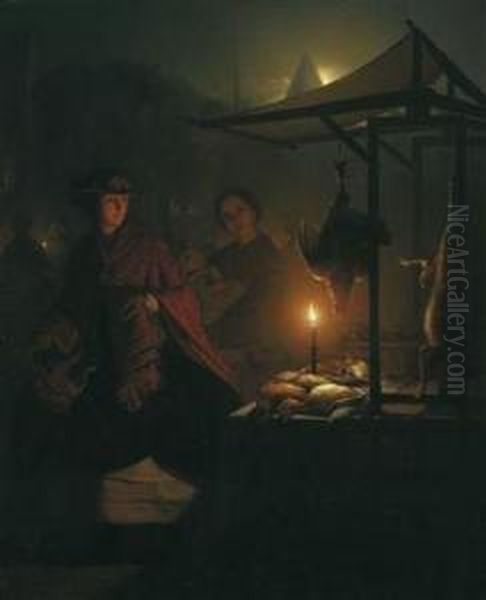 Young Lady At The Poultry Market Oil Painting by Petrus van Schendel