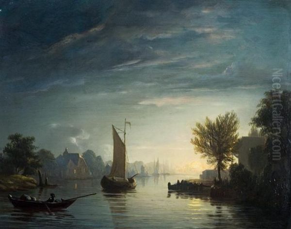 Avonddeemstering Oil Painting by Petrus van Schendel