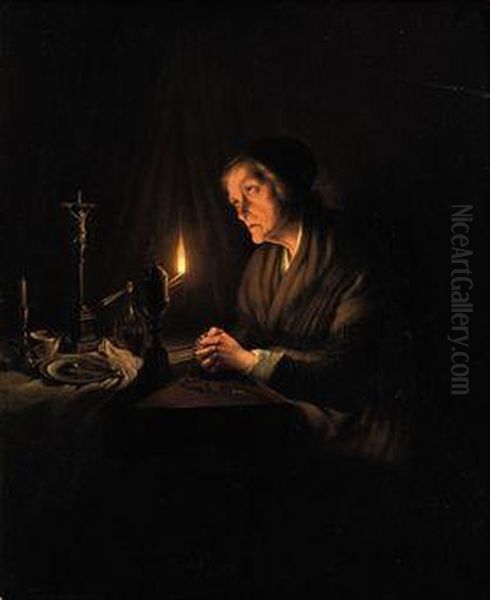 The Evening Prayer Oil Painting by Petrus van Schendel