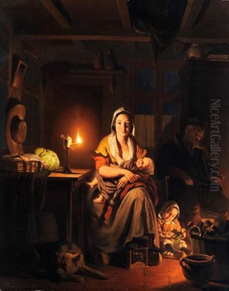 Junge Mutter Mit Ihren Kindern Oil Painting by Petrus van Schendel