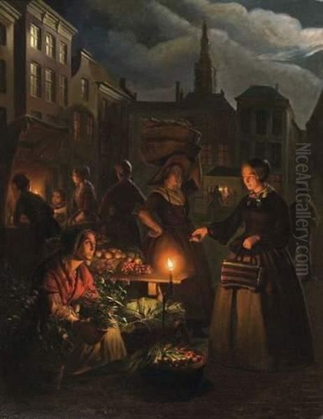 La Marchande De Fleurs Oil Painting by Petrus van Schendel