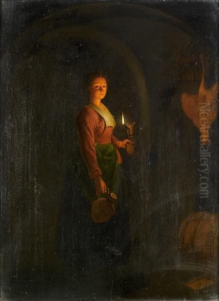 A Young Woman By Candlelight Oil Painting by Petrus van Schendel