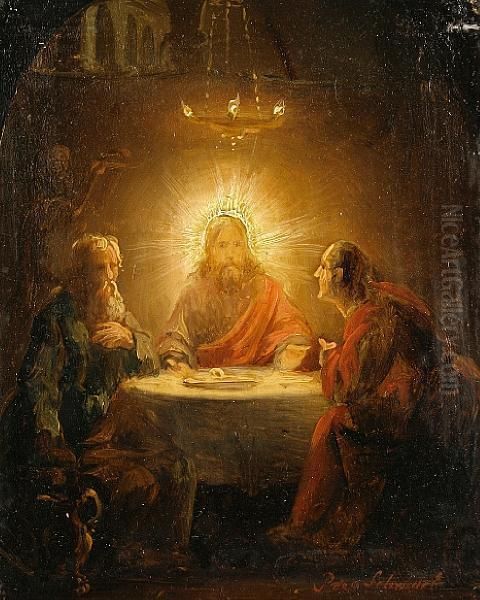 Christ Breaking Bread Oil Painting by Petrus van Schendel