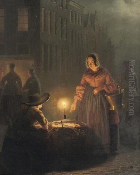 The Night Market Oil Painting by Petrus van Schendel